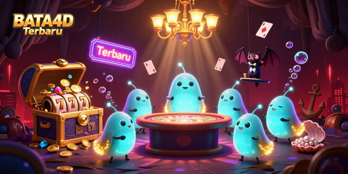BATA4D Terbaru lights up a vibrant casino scene with glowworms and a bat dealer in action.