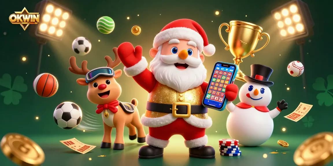 Experience thrilling gaming at OKWIN TV with vibrant cartoon characters in a lively casino scene.
