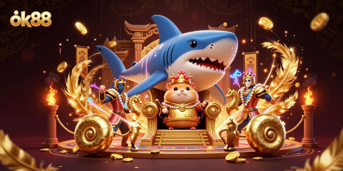 Experience the excitement at ok88 with a vibrant 3D casino kingdom featuring a golden hamster king.