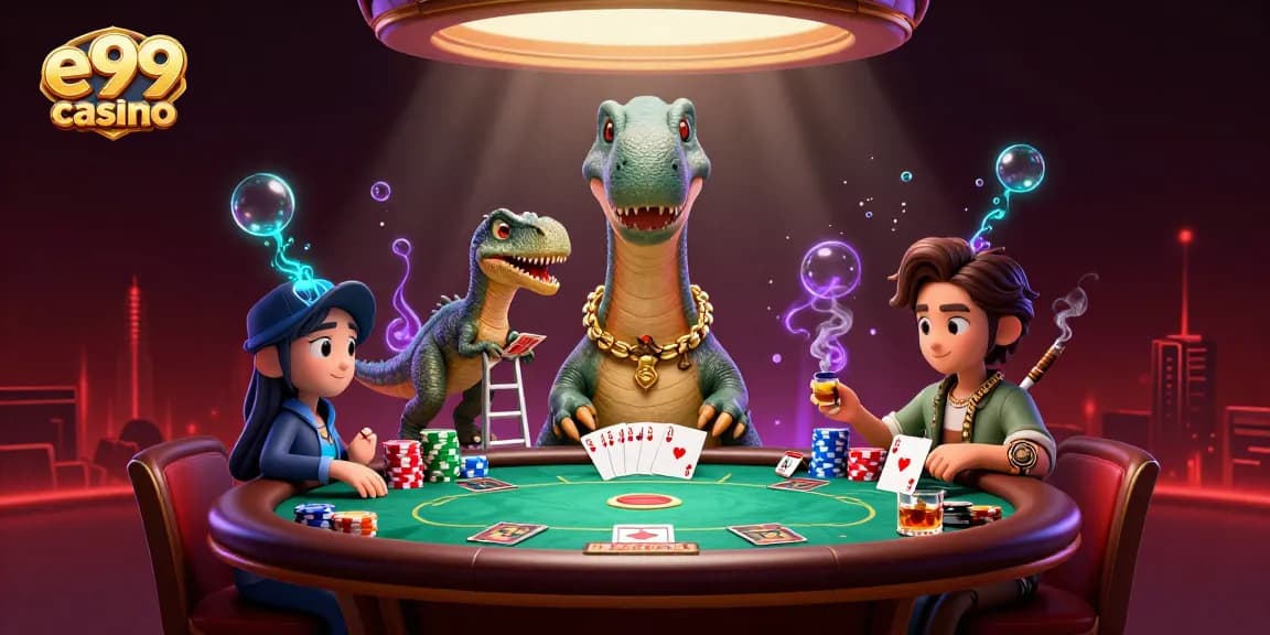 Discover poker thrills at e99 casino with a colossal brontosaurus dealer!