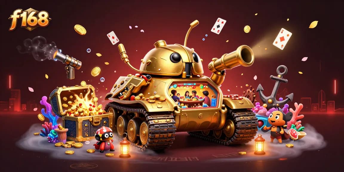 Experience the thrill of f168 with a vibrant 3D casino scene filled with golden treasures and dynamic game elements.