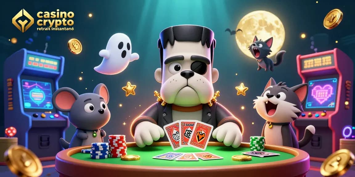 Jouer au casino crypto retrait instantané avec des personnages fantastiques à une table effrayante.