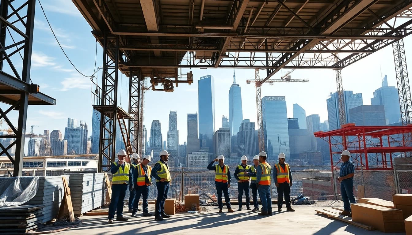 New York City Commercial General Contractor leading a construction project with an urban skyline.
