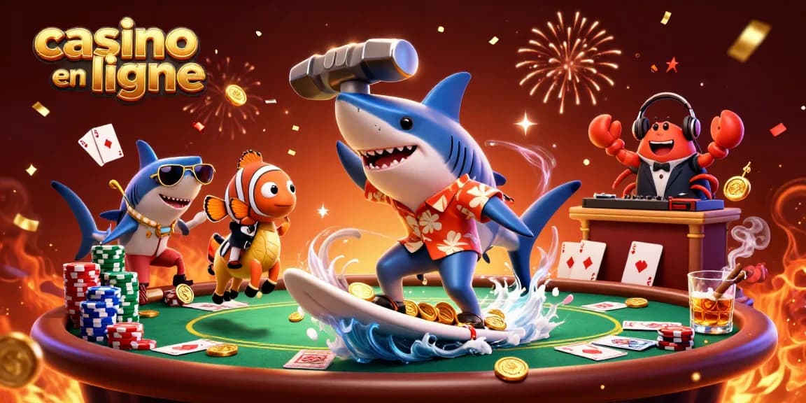 Jouez à votre casino en ligne avec des animations sur les thèmes de la mer et des jeux de cartes.