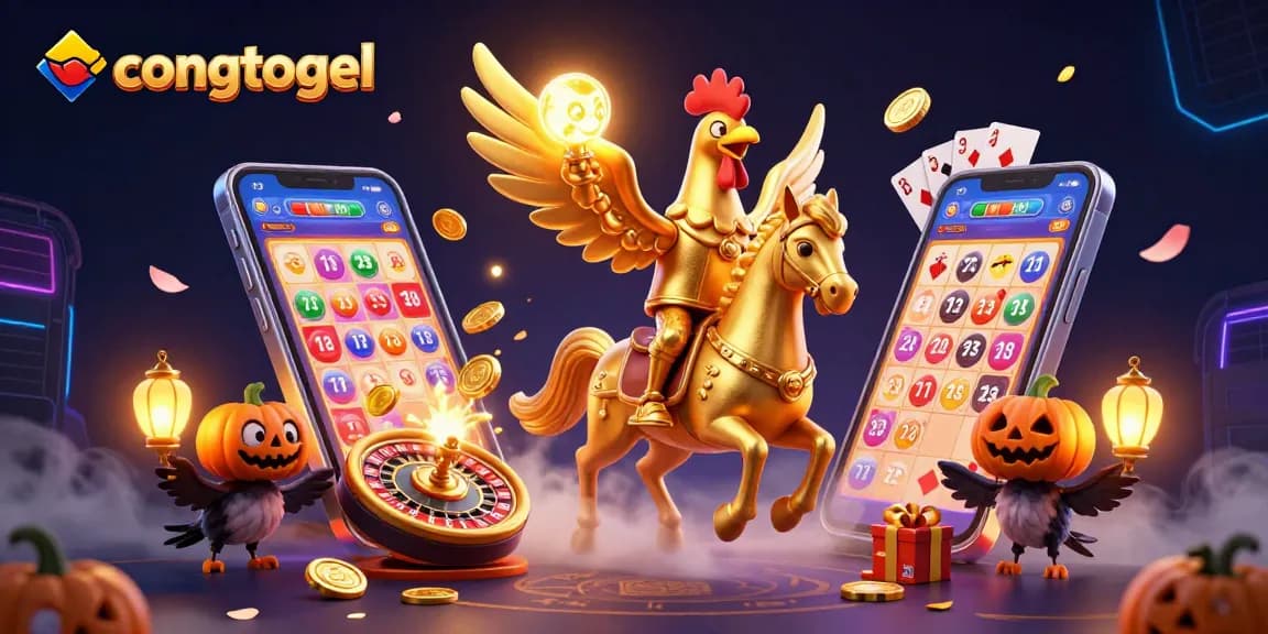 Experience the thrill of CongTogel with a vibrant lottery scene, featuring a golden rooster and glowing elements.