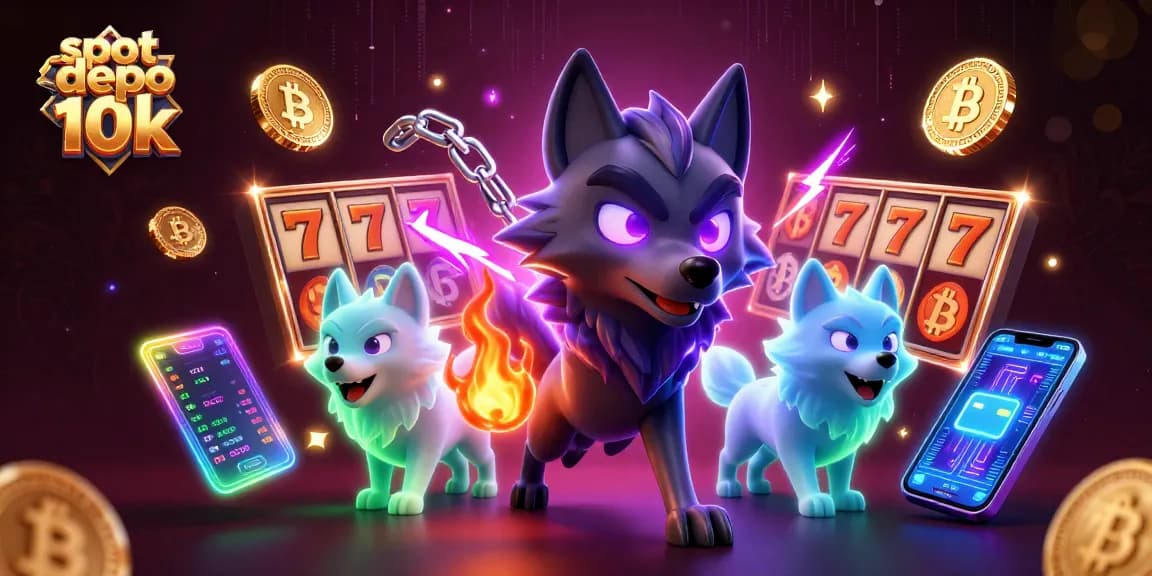 Engage in thrilling slot games with slot depo 10k showcasing animated wolf characters and vibrant crypto elements.