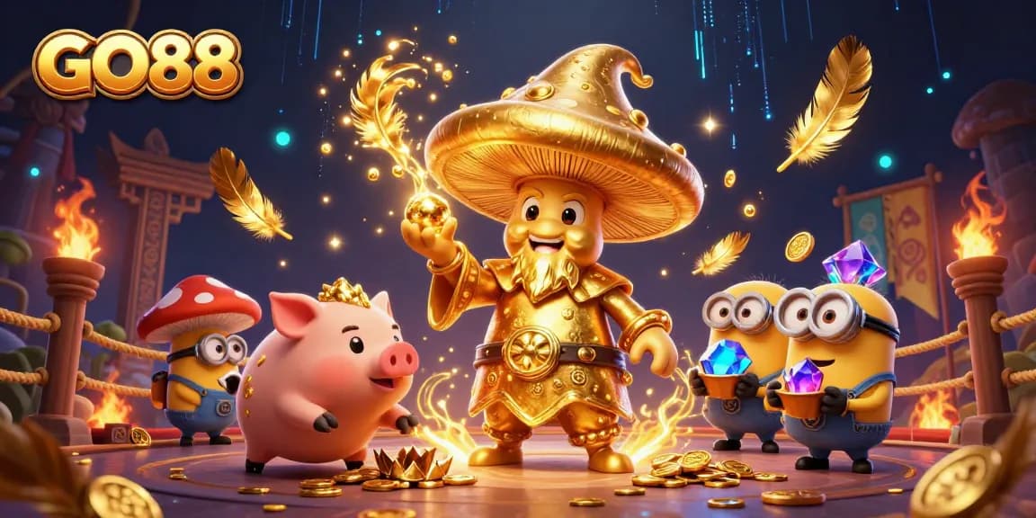 Engage in winning opportunities at GO88 with a vibrant 3D casino adventure featuring golden treasures.