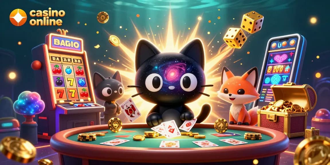 Gioca nei migliori casino online con un gatto nero che attira gettoni d'oro e carte.