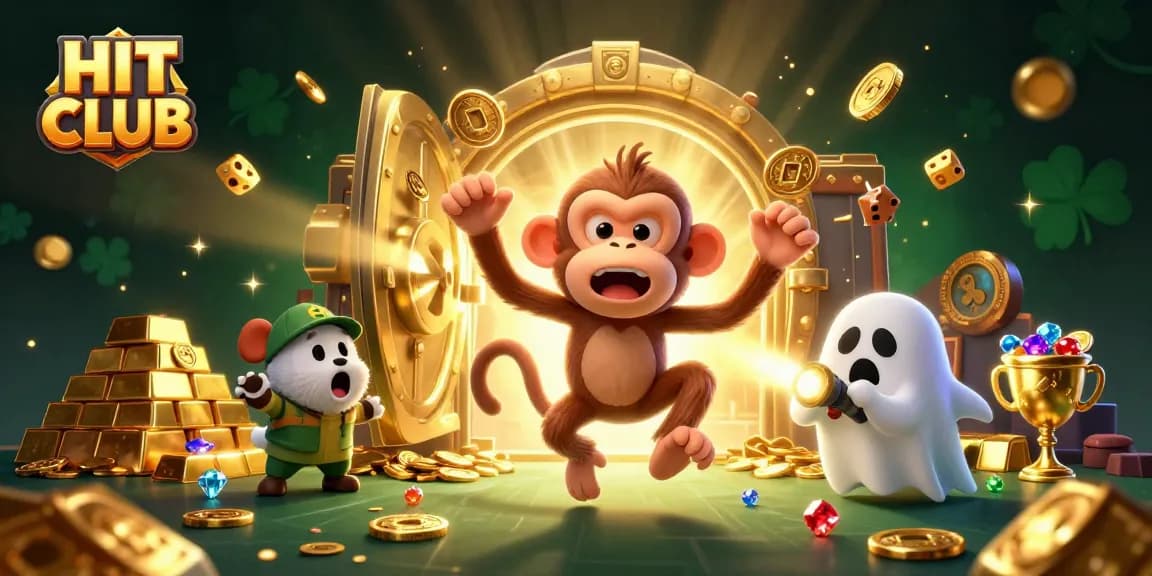 Experience the thrill of HIT CLUB with a playful poltergeist monkey and ghost-hunter puppy in a vibrant casino.