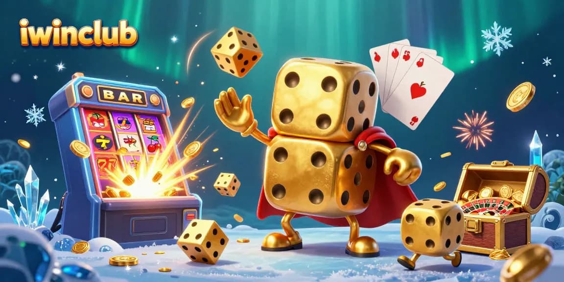 Experience excitement with iwinclub through vibrant 3D casino illustration featuring dynamic characters and gaming elements.