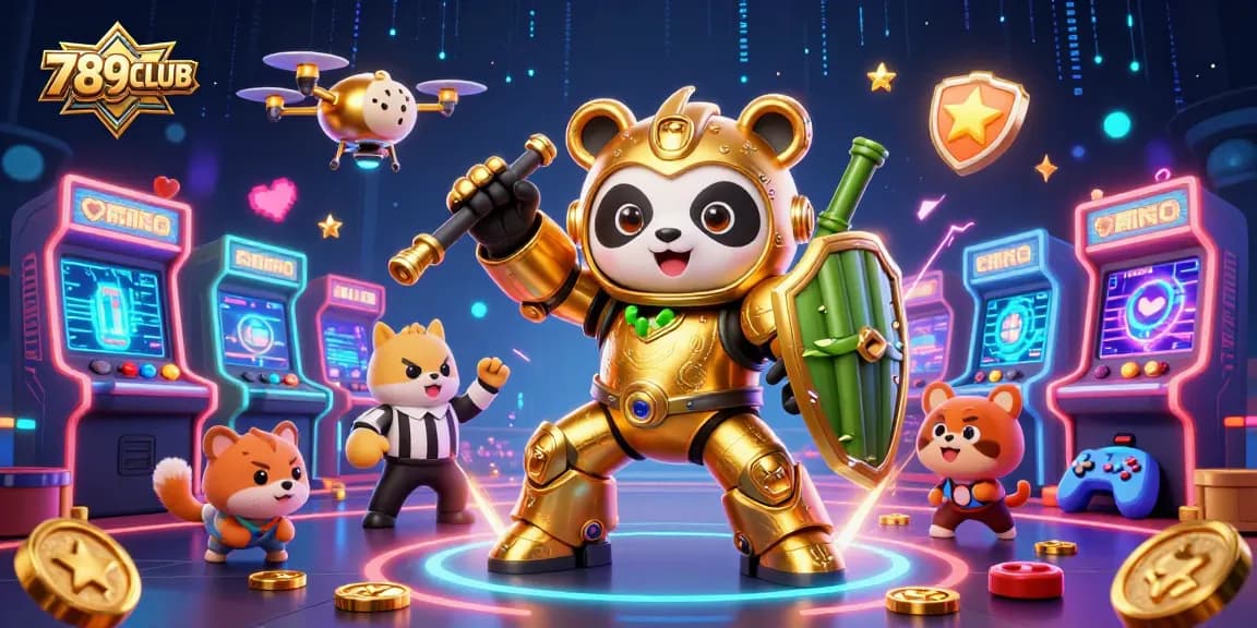 Experience the excitement of 789CLUB as the golden panda pilots an engaging gaming scene.