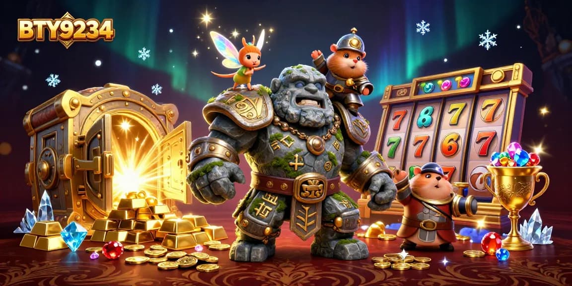 Engage with BTY9234 in an exciting casino adventure featuring a golem, fairy magic, and treasure.