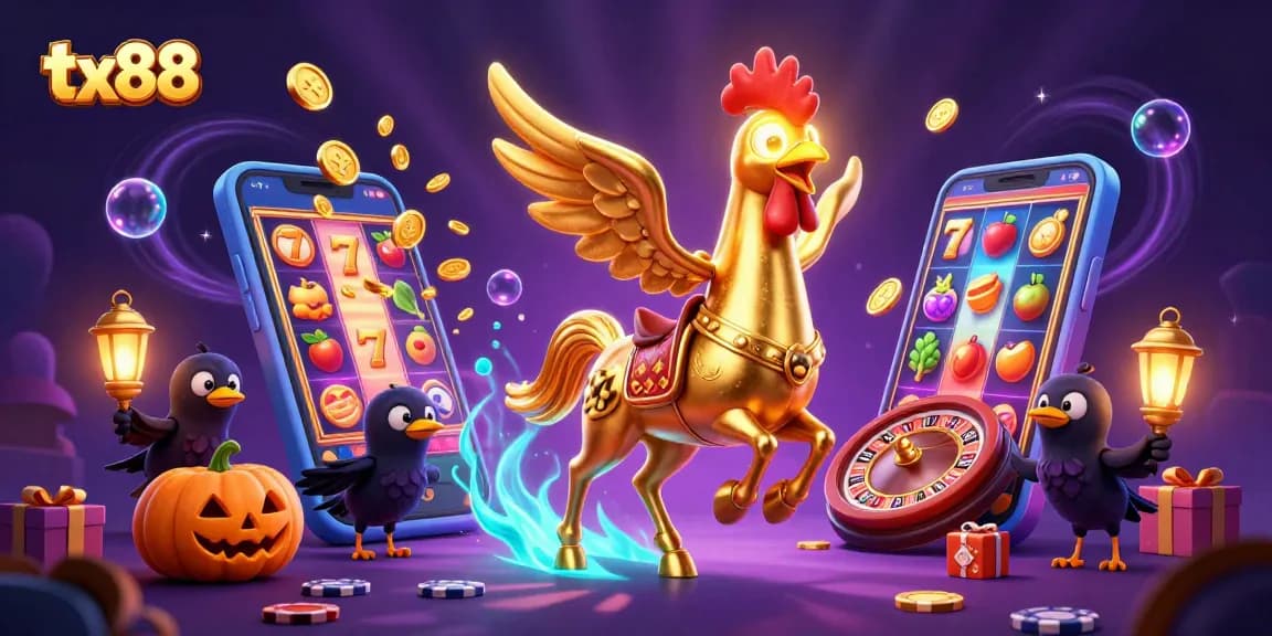 Experience thrilling slots at tx88 with a golden rooster and immersive casino atmosphere.