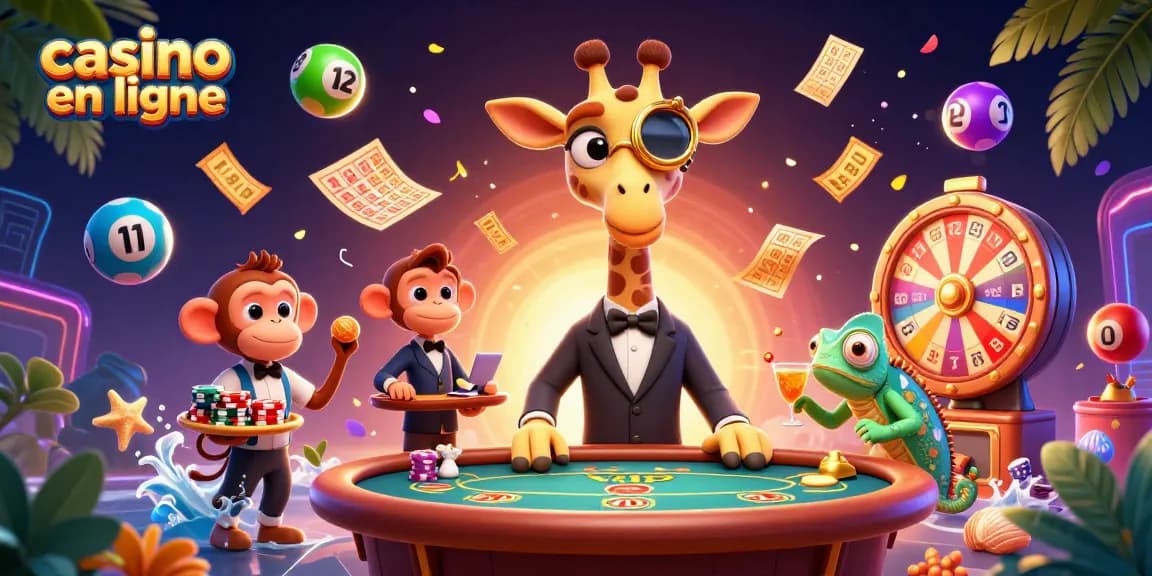 Plongez dans l'univers du casino en ligne avec cette illustration dynamique et colorée, mettant en avant d'amusantes créatures en plein jeu.