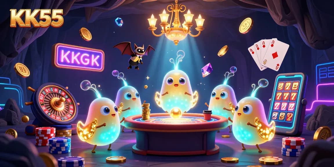 Experience thrilling gameplay at KK55 with vibrant casino elements illuminating the cave.
