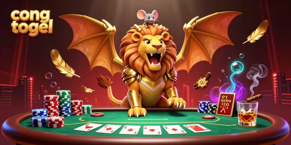 Engage in cong togel excitement with vibrant poker scenes featuring a chimera and rich casino elements.
