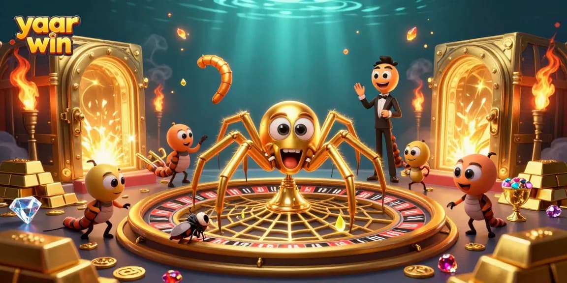 Place bets and spin with yaar win in a vibrant 3D casino scene filled with riches and excitement.