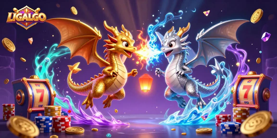 LIGALGO features dynamic 3D cartoon dragons amidst a vibrant casino atmosphere with enchanting gaming elements.