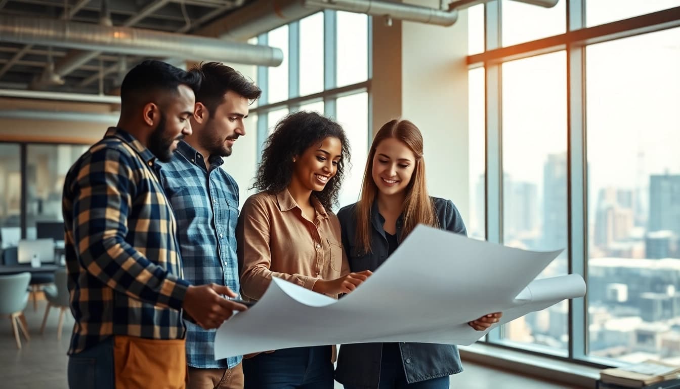 Join contractor association colorado to connect with professionals in a vibrant construction office setting.