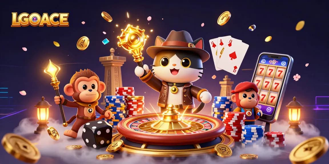 LGOACE cat archaeologist discovers a golden casino artifact surrounded by casino elements.