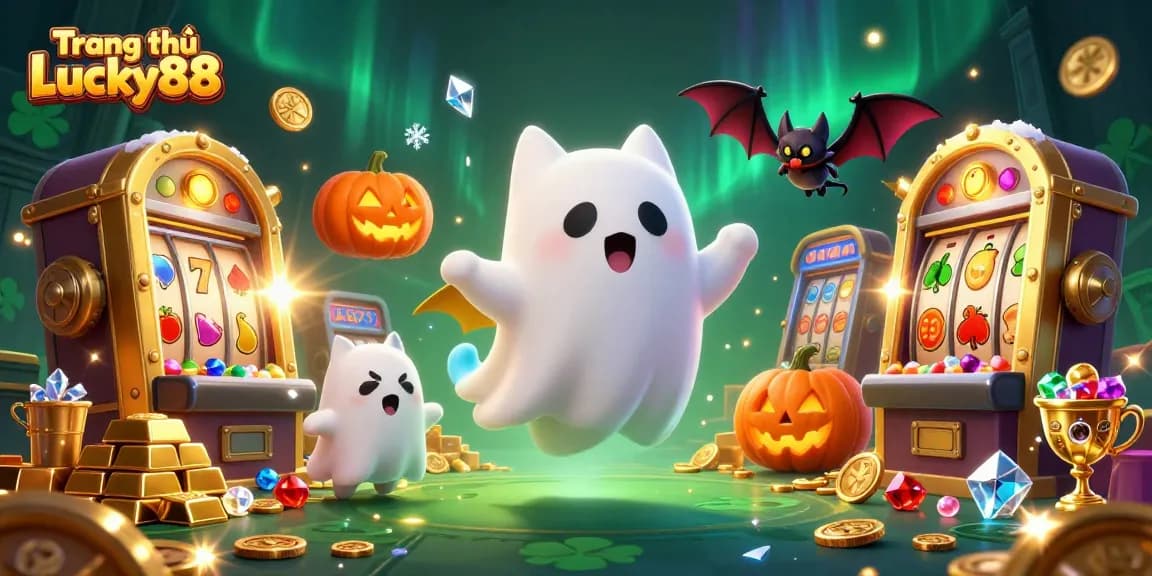 Engage with the magic of Trang chủ Lucky88 in a ghostly casino adventure, exploring vibrant slot machines.