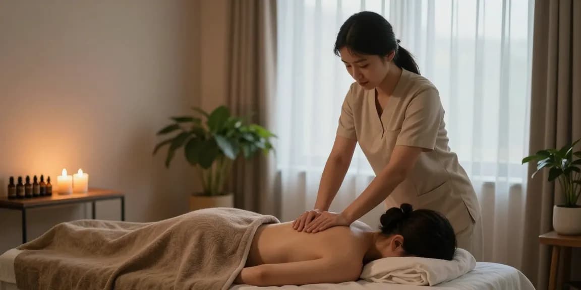 스웨디시 마사지 중인 치료사와 편안한 마사지 공간의 모습