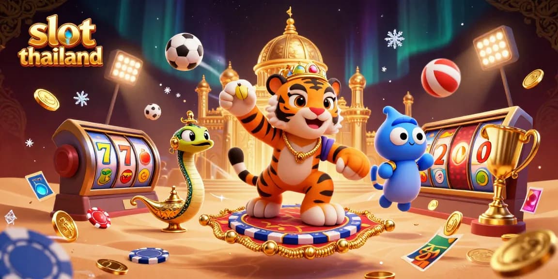 Experience thrilling slot thailand games with a vibrant 3D illustration showcasing iconic characters and gaming elements.