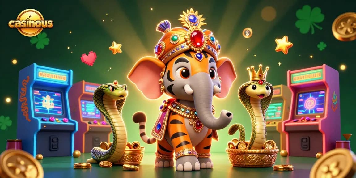 Experience exciting wins at casinous with a vibrant 3D casino scene featuring colorful games and characters.
