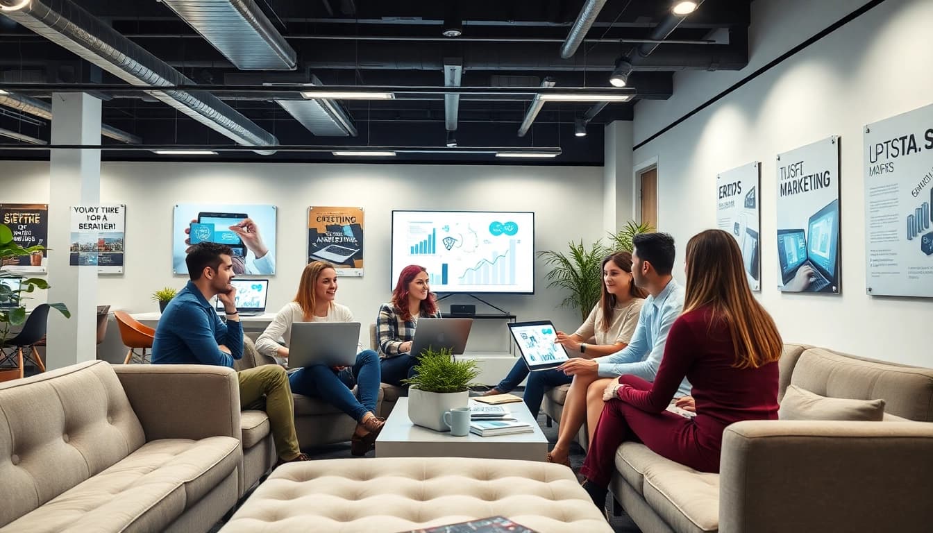 Team collaborating in a digital marketing agency Australia office, focused on innovative strategies.