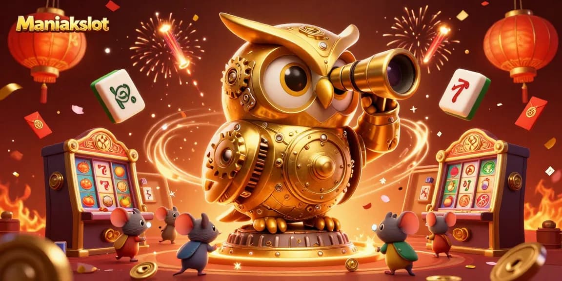 Experience thrilling wins with Maniakslot in this vibrant casino illustration, showcasing animated characters.