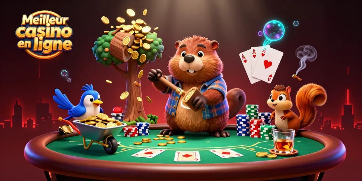 Celebrate winning moments at Meilleur casino en ligne with cartoon characters in an energetic poker scene.