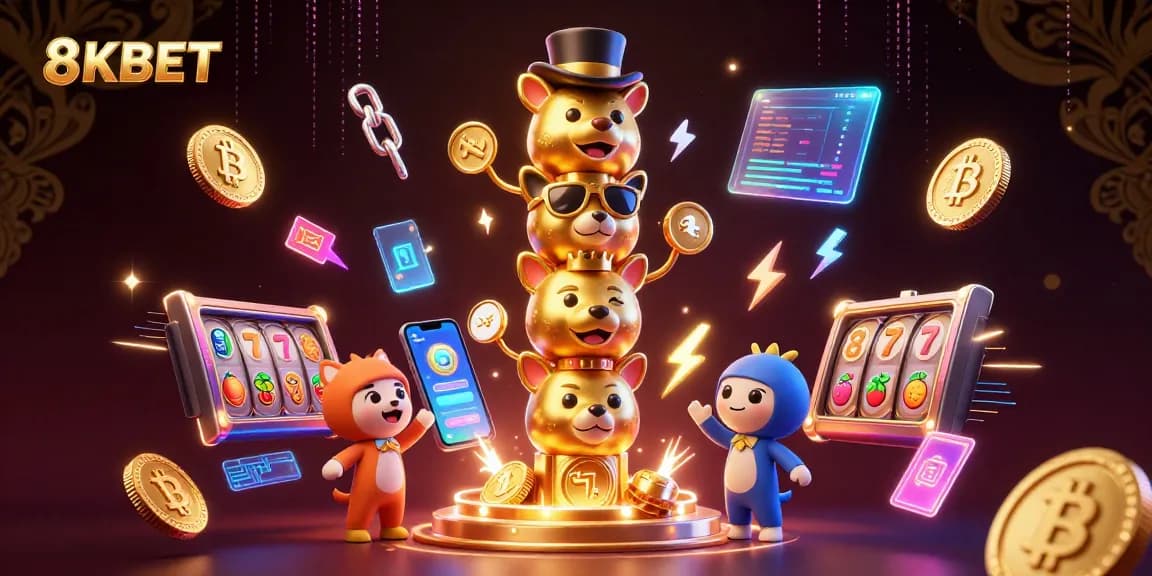 Experience thrilling gameplay at 8KBET with vibrant casino elements, crypto coins, and rich visuals.