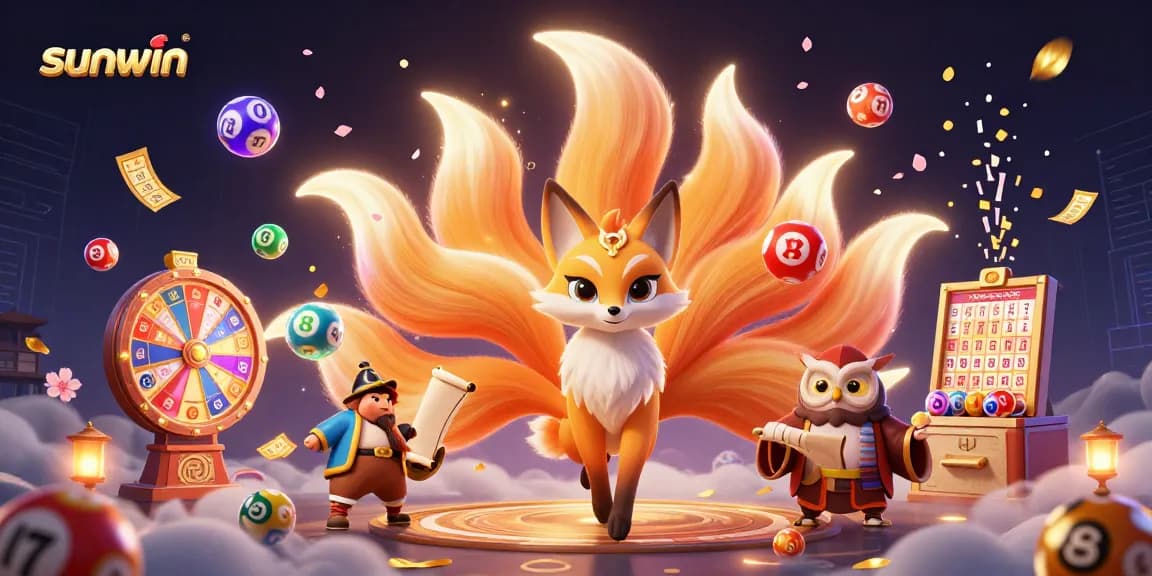 Engage with sunwin's vibrant lottery scene featuring a mystical nine-tailed fox and dynamic prizes.