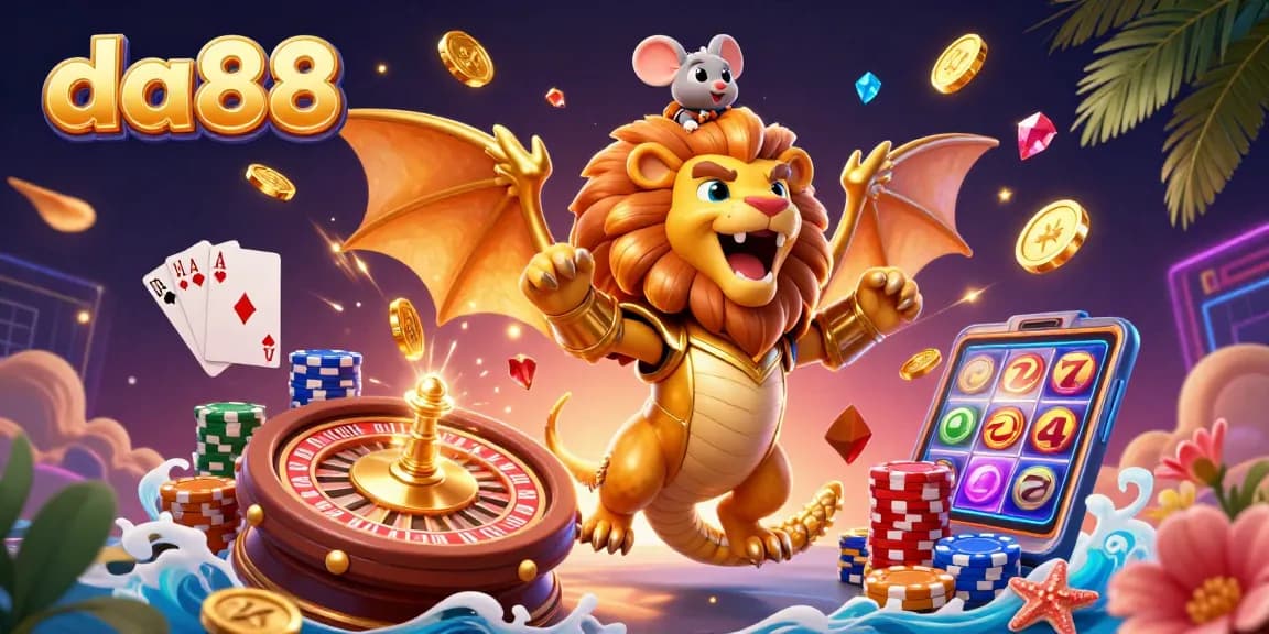 Experience thrilling wins with da88 in a vibrant 3D casino realm featuring a chimera and mouse jockey.