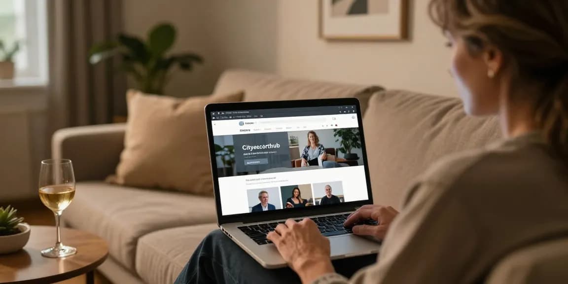 Engaged user exploring the Cityescorthub website in a cozy, inviting atmosphere.