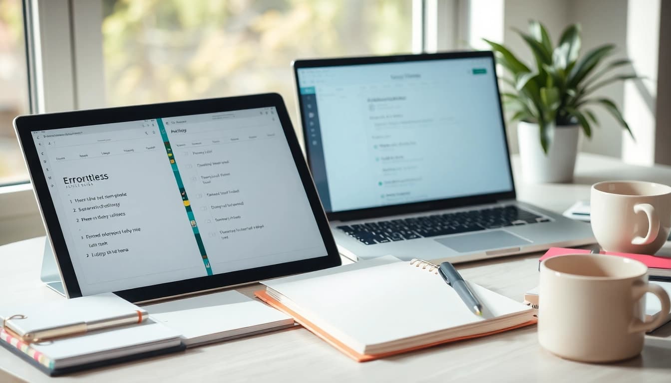 Streamlined vision of Effortless Daily Organization featuring a digital planner and workspace.