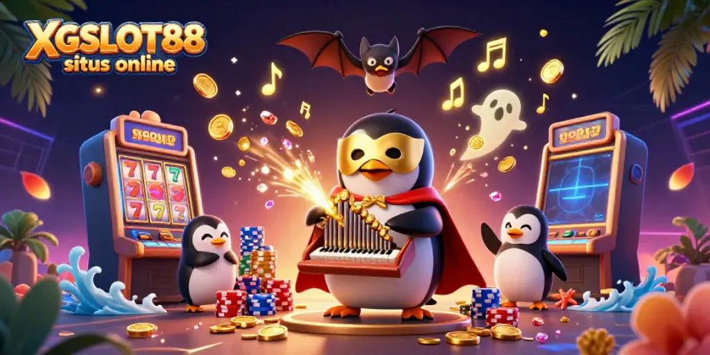 Gambarkan momen menang di XGSLOT88 situs online dengan karakter menarik dan elemen permainan yang cerah.
