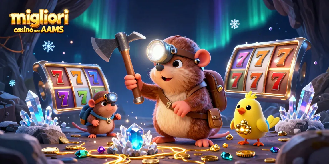 Migliori casino non AAMS: gioco d'azzardo illuminato in un viaggio minerario ricco di gemme e tesori.