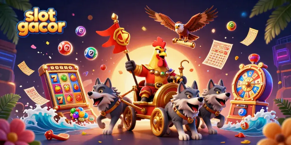 Experience the excitement of slot gacor with vibrant 3D casino elements and dynamic characters.