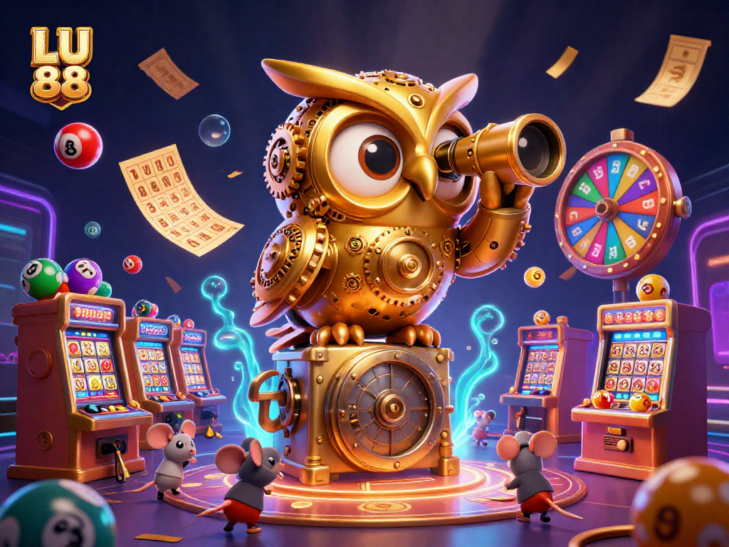 Experience LU 88's thrilling atmosphere with a dynamic scene of gaming excitement and colorful elements.