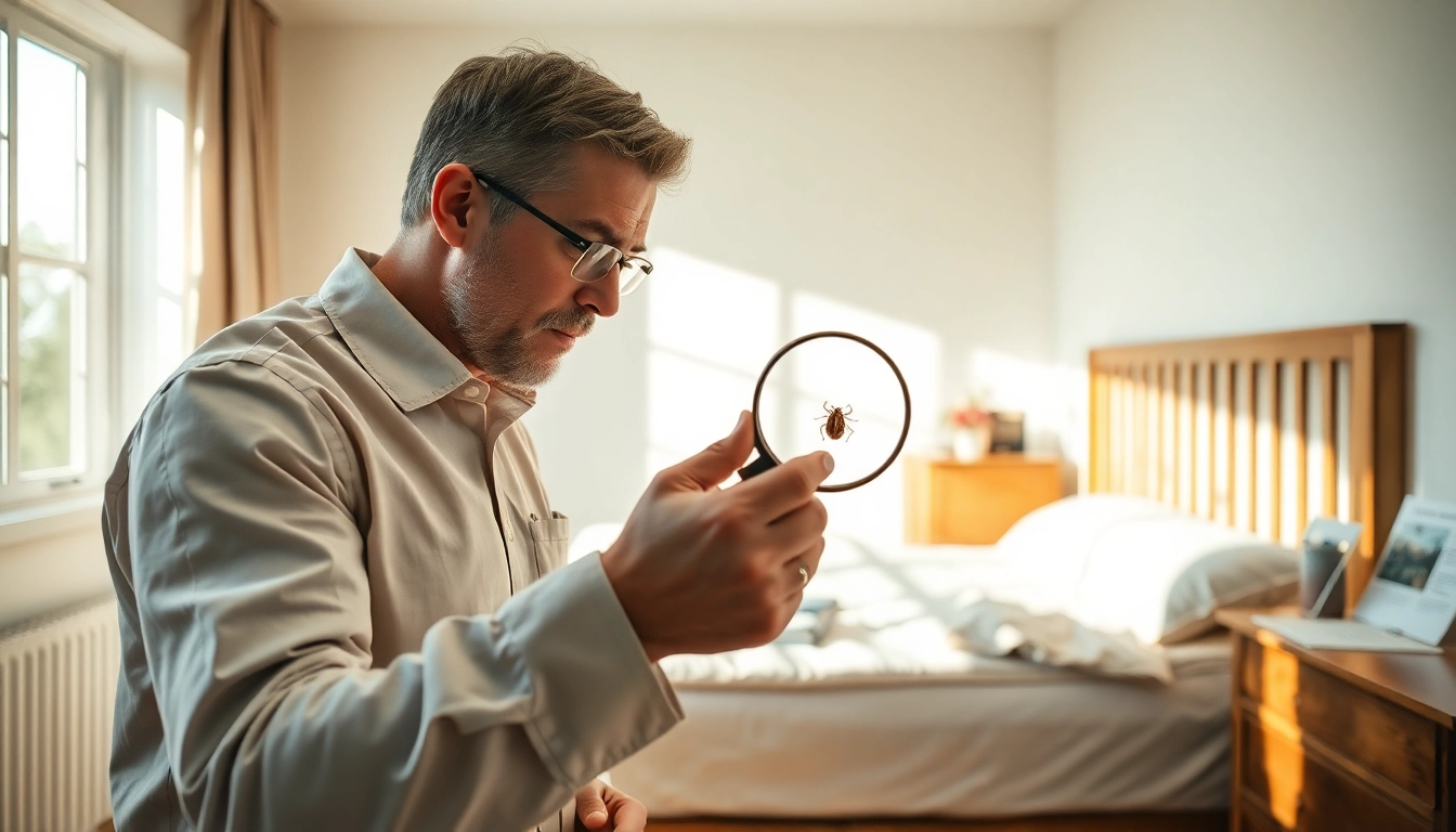 Bed bug exterminators examining a clean room for signs of infestation through efficient detection techniques.