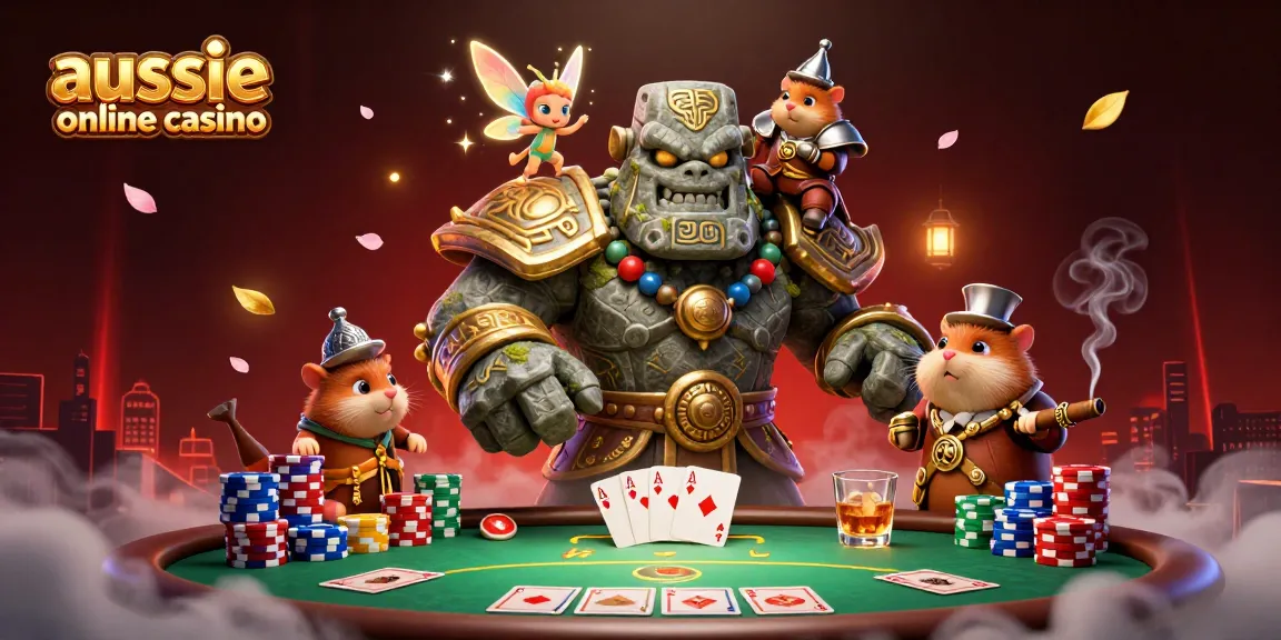 Experience the magic of aussie online casino with a golem guardian and magical fairy in action.