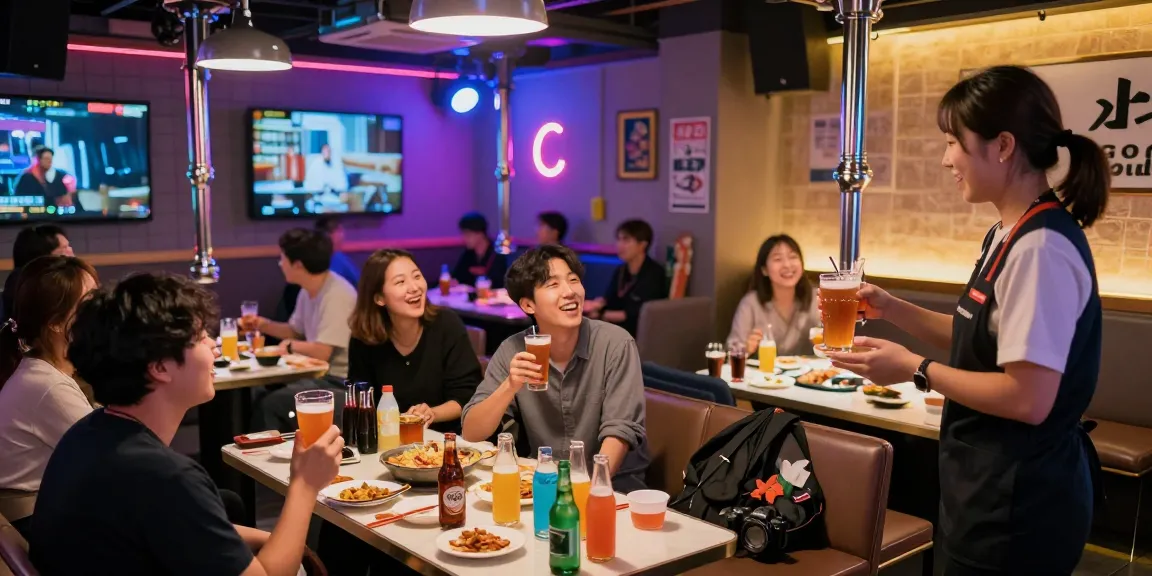 인천쓰리노의 생동감 넘치는 저녁 분위기에서 고객들이 즐겁게 노래하고 있는 모습