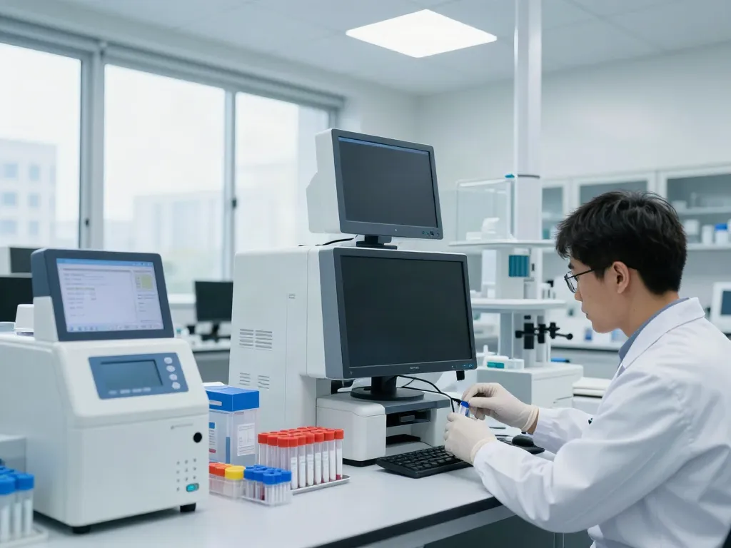 Laboratorios Chihuahua: Técnico de laboratorio realizando análisis clínicos con equipo moderno y un entorno limpio.