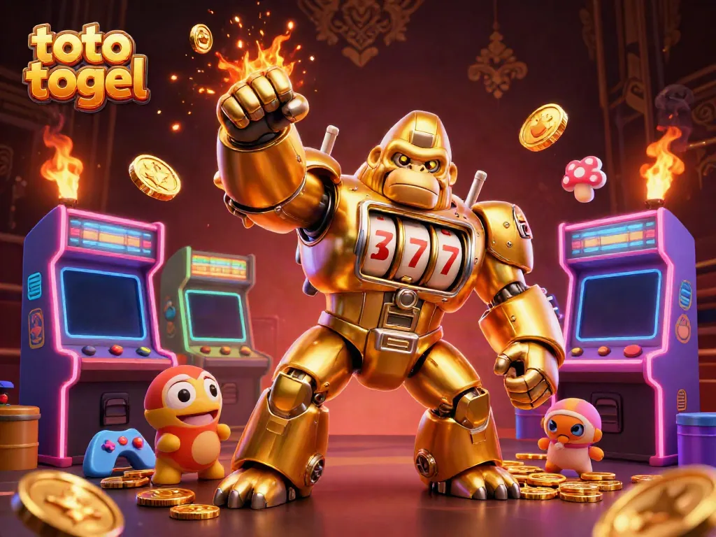 Engage in the thrilling toto togel experience with a dynamic 3D gorilla mech and arcade elements.
