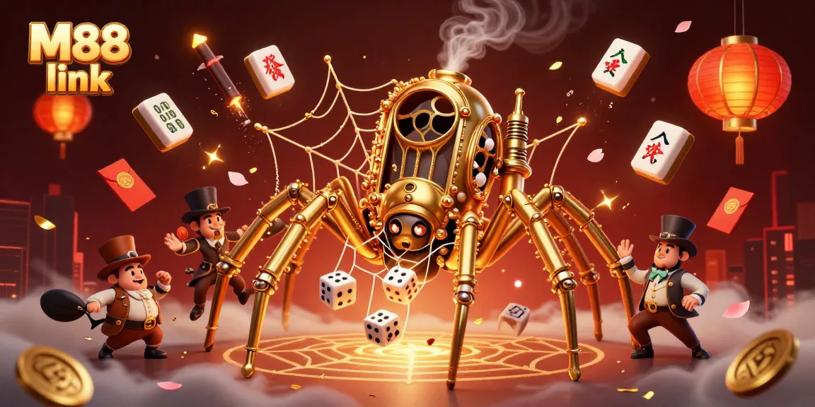 Experience thrilling gameplay with M88 link, showcasing a steampunk spider and immersive casino elements.