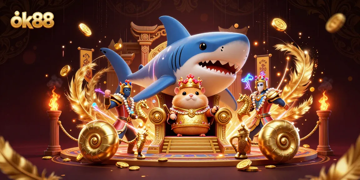 Experience the excitement at ok88 with a vibrant 3D casino kingdom featuring a golden hamster king.