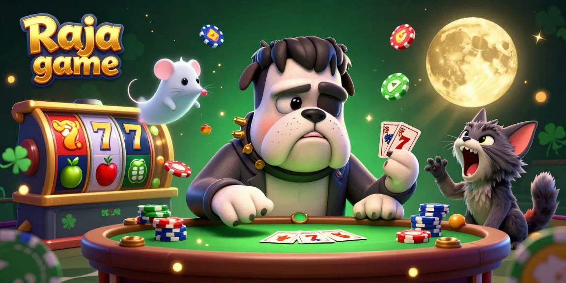 Engage with Raja game at an electric casino scene featuring characters and vibrant slot elements.