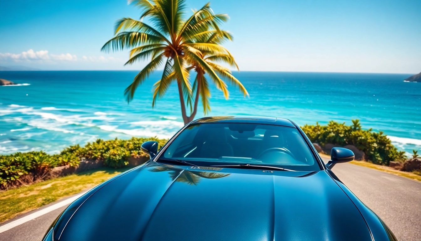 Experience the beauty of St Barth car rental with a luxury vehicle against a stunning coastal backdrop.