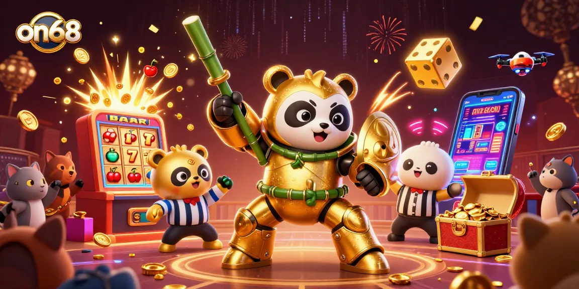 Experience thrilling gameplay at on68 with golden panda in action alongside slot machines and casino games